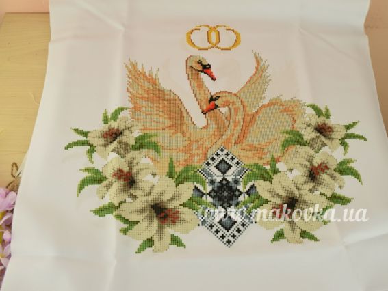 Рисунок на ткани для вышивания свадебного рушныка РВ-048 Лебеди и лилии , 200х45 см, Бисерок, 