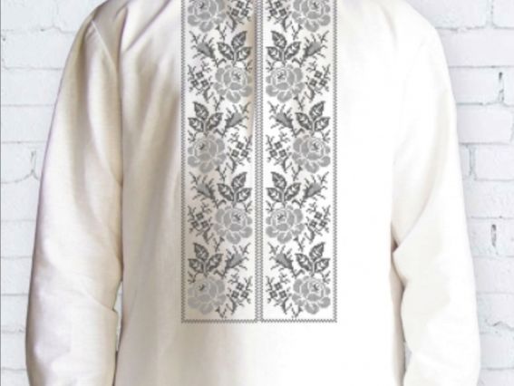 Ч-099с Дм Заготовка мужская Сорочка Розы монохром, ТМ Бисерок, на домотканая ткань под вышивку