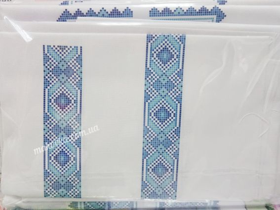 Ч-337гДм Заготовка Сорочка мужская Синий Орнамент, ТМ Бисерок, на домотканая ткань под вышивку