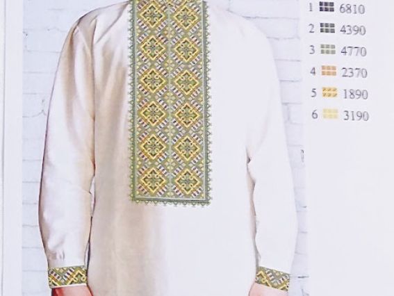 Ч-453-з Дм чоловіча Сорочка Орнамент жовто-зелений, Бісерок заготовка на домоткана тканина під вишивку