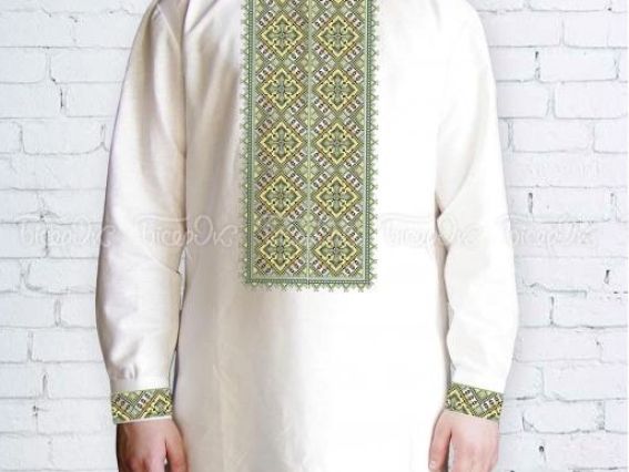 Ч-453-з Дм чоловіча Сорочка Орнамент жовто-зелений, Бісерок заготовка на домоткана тканина під вишивку