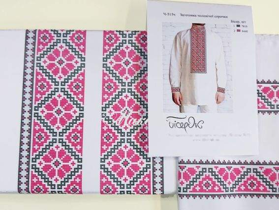 Ч-515ч Дм Заготовка Сорочка мужская Орнамент черно-красный, ТМ Бисерок