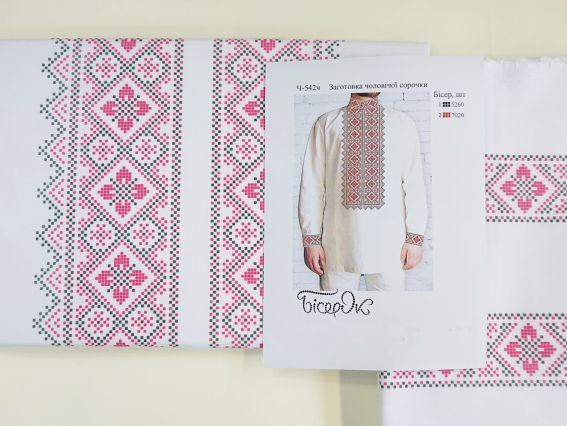 Ч-542ч Дм Заготовка Сорочка мужская Орнамент черно-красный, ТМ Бисерок