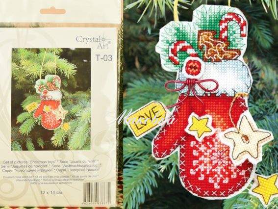 Т-03 Серія Новорічні іграшки (рукавичка) Crystal Art Набір для вишивання хрестиком Т-03 Серія Новорічні іграшки (рукавичка) Crystal Art Набір для вишивання хрестиком