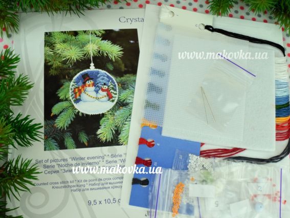 Набір для вишивання новорічна іграшка Зимовий вечір (сніговики) Т-21 Crystal Art