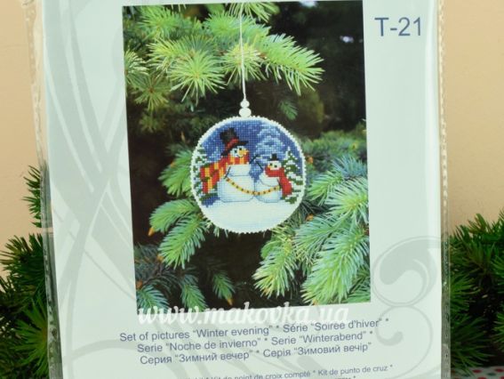 Набір для вишивання новорічна іграшка Зимовий вечір (сніговики) Т-21 Crystal Art