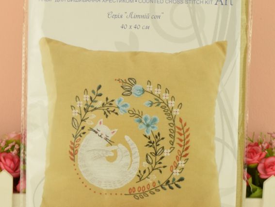 ВТ-218 Серія літній сон (білий кіт) 40х40см, набір для вишивання хрестом Crystal Art (ЧМ)