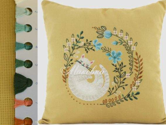 Подушка ВТ-218 Літній сон (білий кіт) Crystal Art Набір для вишивання нитками