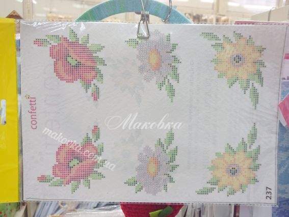 Маки, Ромашки, Соняшники К 237 Confetti Флізелін водорозчинний пришивний з малюнком  Маки, Ромашки, Соняшники К 237 Confetti Флізелін водорозчинний пришивний з малюнком