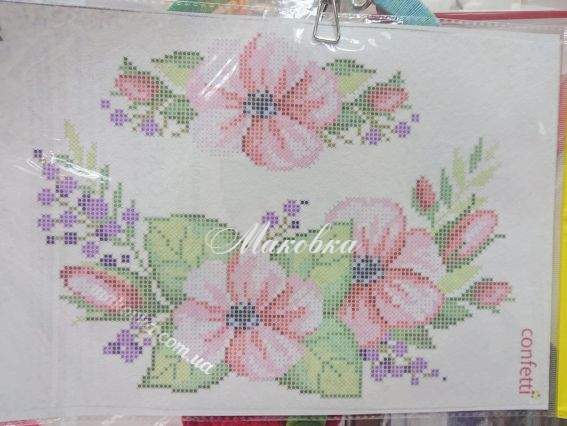 Розовый букет К 331 Confetti Флизелин водорастворимый пришивной с рисунком 