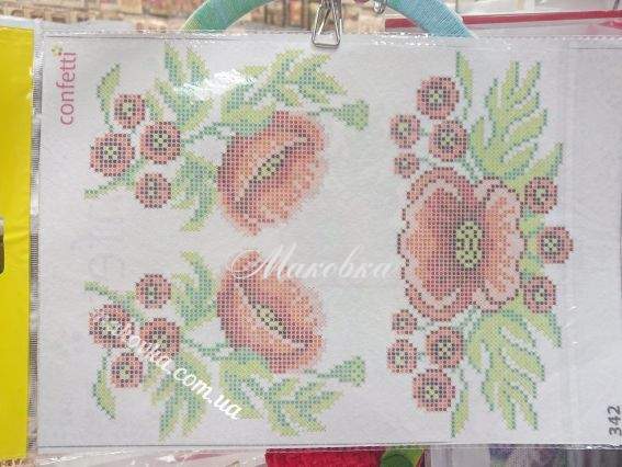 Флізелін водорозчинний К 342 Маки Confetti пришивний з малюнком 