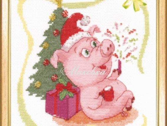 А211 З Новим роком, Свиня, Чарівна мить набір для вишивання нитками та бісером