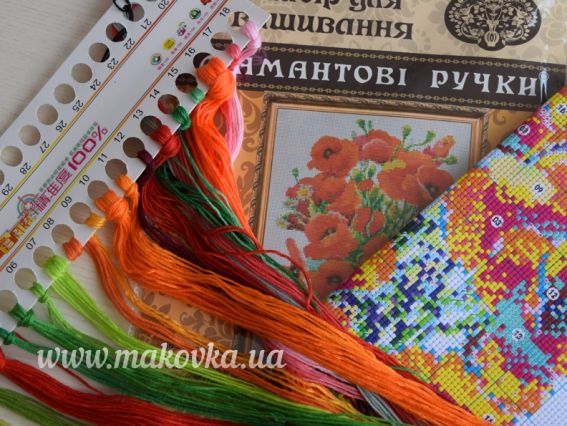 Набор для вышивания нитками Маки, 37х47см, WKL06 197114 Диамантовые ручки 