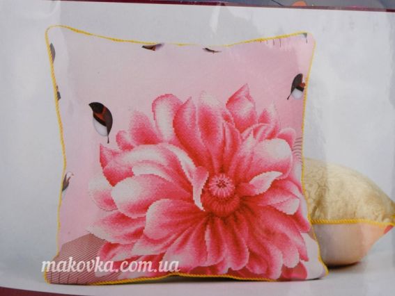 Готовая подушка под вышивку Розовый георгин, Диамантовіе ручки (В0024)