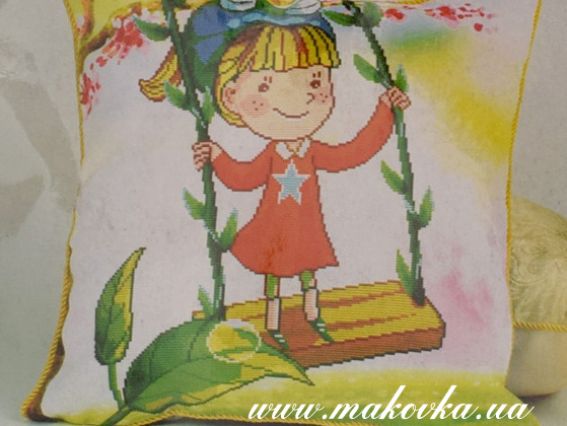 Готовая подушка под вышивку, На качелях , 66041 Готовая подушка под вышивку, На качелях , 66041