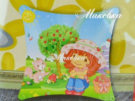 Готовая подушка под вышивку, Девочка-клубничка, 50х50 см, 30013