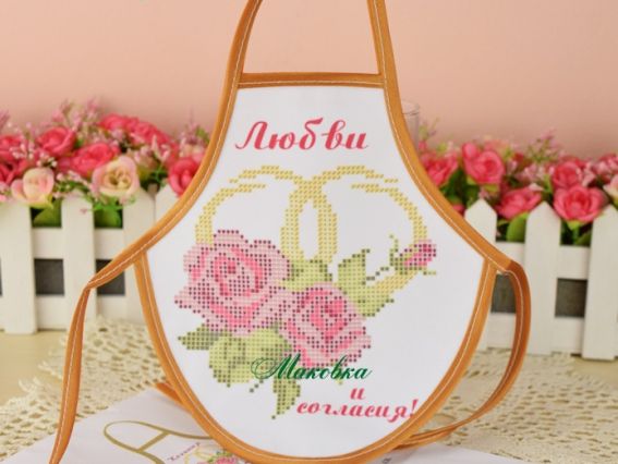 Фартук на бутылку №16-2 Любви и согласия (рус), Кольца и розы, габардин, ТМ Красуня Фартук на бутылку №16-2 Любви и согласия (рус), Кольца и розы, габардин, ТМ Красуня