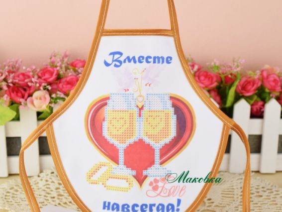 Фартук на бутылку №31-2 Вместе навсегда (рус), бокалы, кольца, габардин, ТМ Красуня Фартук на бутылку №31-2 Вместе навсегда (рус), бокалы, кольца, габардин, ТМ Красуня