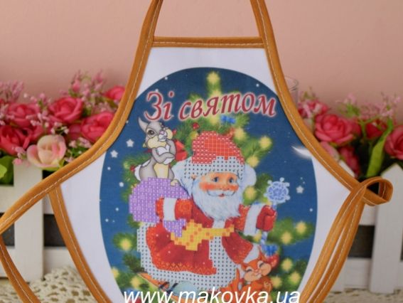 Фартук на бутылку №66 Зі святом до Вас! (Дед Мороз), габардин, ТМ Красуня Фартук на бутылку №66 Зі святом до Вас! (Дед Мороз), габардин, ТМ Красуня