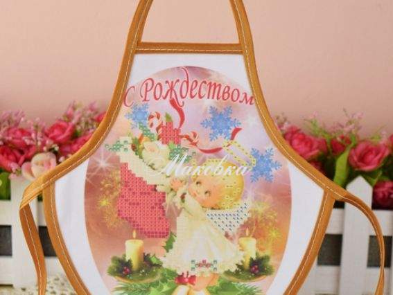 Фартук на бутылку №68 С Рождеством (рус.) Ангел с подарками, габардин, ТМ Красуня Фартук на бутылку №68 С Рождеством (рус.) Ангел с подарками, габардин, ТМ Красуня