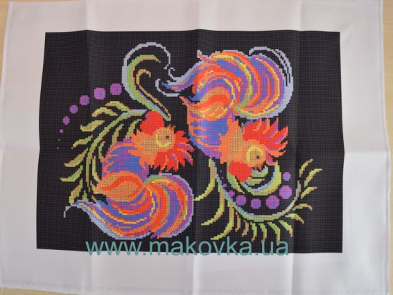 Заготовка для вышивания Сумка №79 черная, Петушки, прямоугольная, атлас