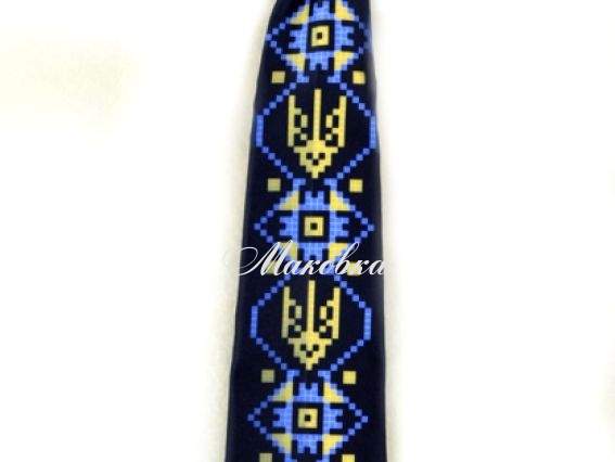 Галстук под вышивку Детский №05 черный с гербами, атлас