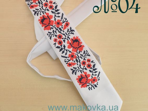 Галстук женский под вышивку №04 розы черно-красные, атлас