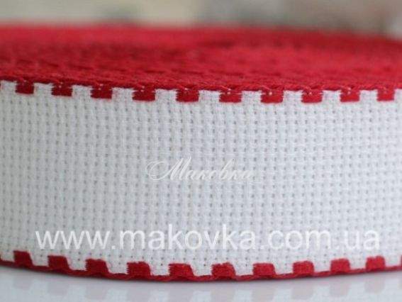 Канва Лента (бордюр) КТ-35 белая с красным краем, 1 метр Канва Лента (бордюр) КТ-35 белая с красным краем, 1 метр