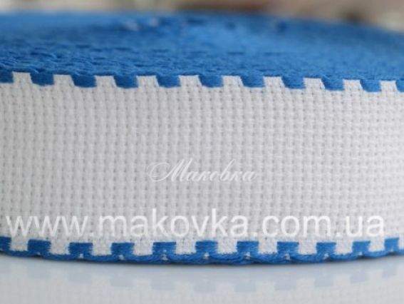 Канва Лента (бордюр) КТ-35 белая с синим краем, 1 метр Канва Лента (бордюр) КТ-35 белая с синим краем, 1 метр