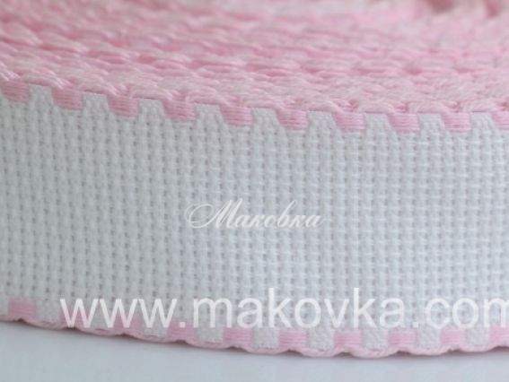 Канва Лента (бордюр) КТ-35 белая с розовым краем, 1 метр Канва Лента (бордюр) КТ-35 белая с розовым краем, 1 метр