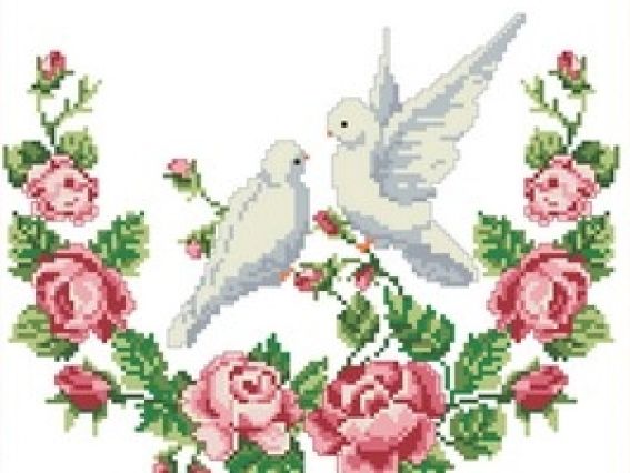 Флизелин водорастворимый КФР-005 Рушнык Голуби, розы, кольца, На щастя, А3, Каролинка Флизелин водорастворимый КФР-005 Рушнык Голуби, розы, кольца, На щастя, А3, Каролинка