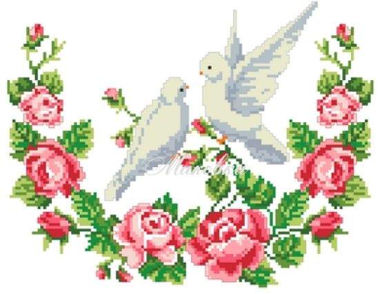 Весільний рушник КРК-1501 з малюнком Обручки та голуби На щастя, 33x150 см Весільний рушник КРК-1501 з малюнком Обручки та голуби На щастя, 33x150 см