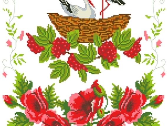 Свадебный рушнык КРК-1503 с рисунком Аисты, На Щастя 33x150 см Свадебный рушнык КРК-1503 с рисунком Аисты, На Щастя 33x150 см