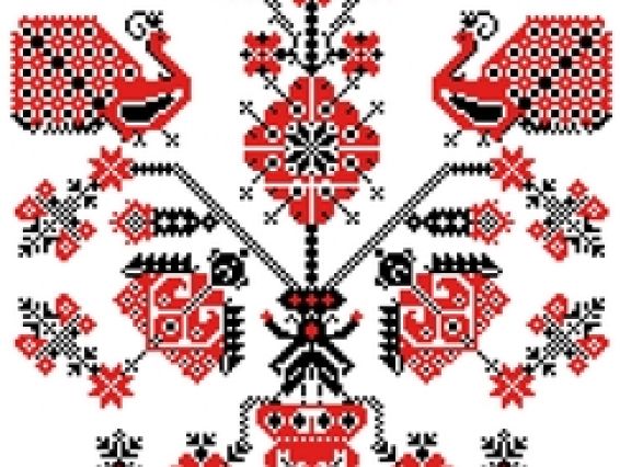 Свадебный рушнык КРК-2001 с рисунком Орнамент с птицами, 37x200 см