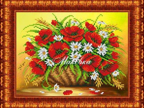 Схема на ткани КБЦ-4027, Маки с ромашками, 18,5х24,5 см, Каролинка Схема на ткани КБЦ-4027, Маки с ромашками, 18,5х24,5 см, Каролинка