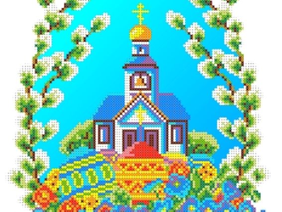 Рисунок на ткани Пасхальная накидка КБН - 01 (голубой фон), З Святом Великодня, ТМ Каролинка Рисунок на ткани Пасхальная накидка КБН - 01 (голубой фон), З Святом Великодня, ТМ Каролинка