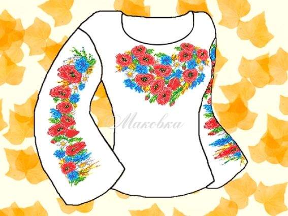 Флизелин водорастворимый КБФ-03 сорочка женская Маки и волошки, Каролинка Флизелин водорастворимый КБФ-03 сорочка женская Маки и волошки, Каролинка