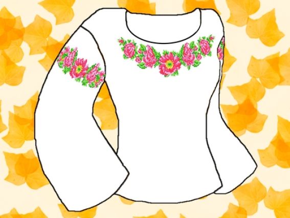 Флізелін водорозчинний КБФ-04 сорочка жіноча Квіти шипшини, Каролінка Флізелін водорозчинний КБФ-04 сорочка жіноча Квіти шипшини, Каролінка