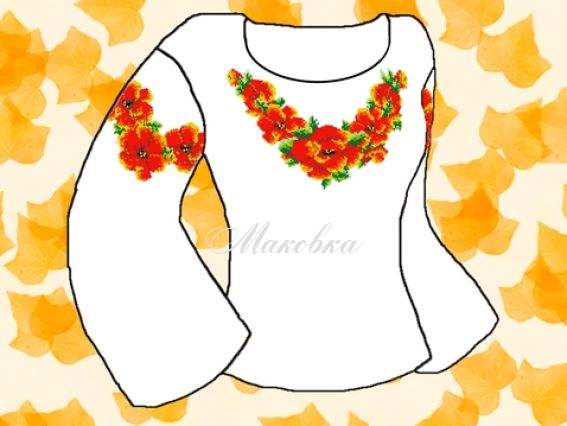 Флизелин водорастворимый КБФ-06 сорочка женская Маки, Каролинка Флизелин водорастворимый КБФ-06 сорочка женская Маки, Каролинка