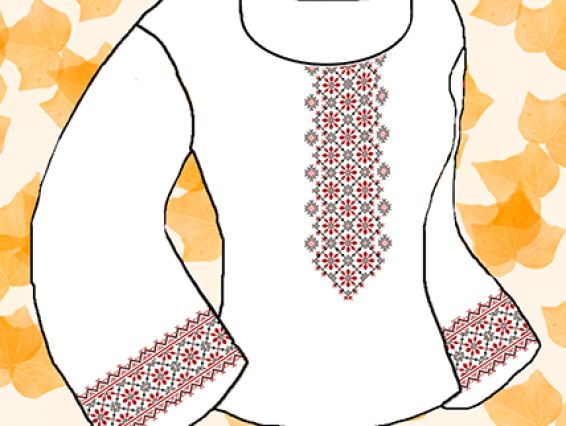 Флизелин водорастворимый КБФ-17 сорочка женская Орнамент красный, Каролинка Флизелин водорастворимый КБФ-17 сорочка женская Орнамент красный, Каролинка