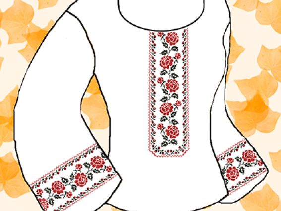 Флизелин водорастворимый КБФ-19 сорочка женская Розы черно-красные, Каролинка Флизелин водорастворимый КБФ-19 сорочка женская Розы черно-красные, Каролинка