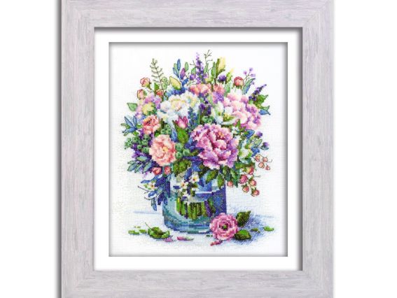 N 059 Мальовничий букет, вишивка нитками Кольорова