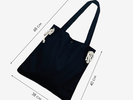 Пошита Эко-Сумка , шопер з малюнком під вишивку Квіти шипшини ШП-1-074 Чорний, Кольорова