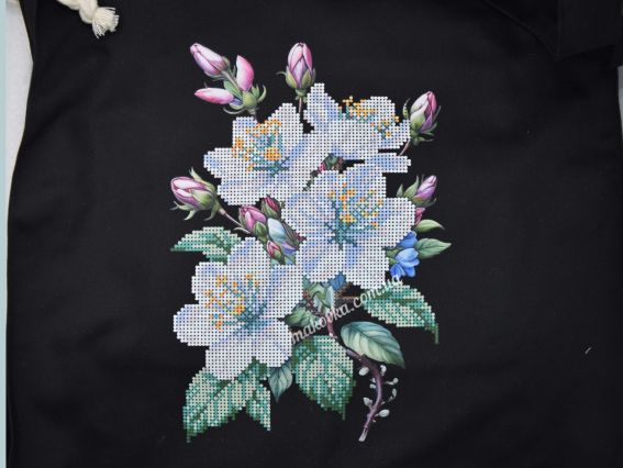 Пошита Эко-Сумка , шопер з малюнком під вишивку Квіти шипшини ШП-1-074 Чорний, Кольорова