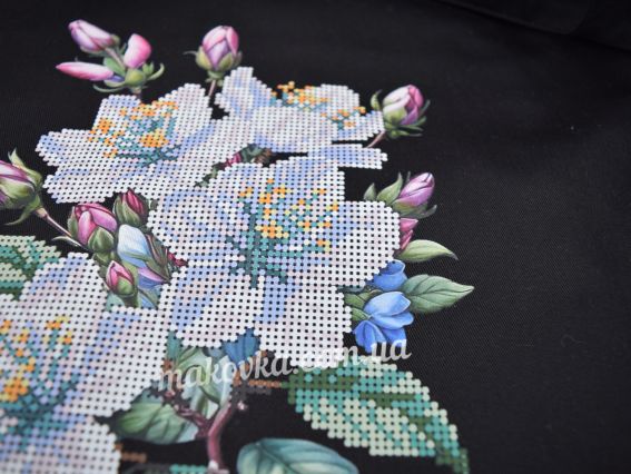 Пошита Эко-Сумка , шопер з малюнком під вишивку Квіти шипшини ШП-1-074 Чорний, Кольорова