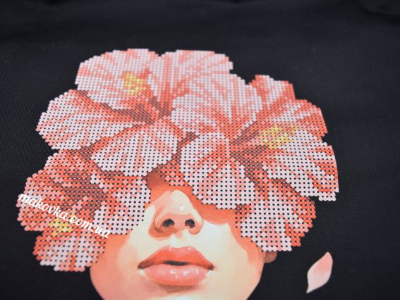 Пошита Эко-Сумка , шопер з малюнком під вишивку Дівчина-мальва ШП-1-081 Чорний, Кольорова