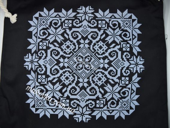 Шитая эко-сумка, шопер с рисунком под вышивку Орнамент  ШП-1-097, черная, цветная