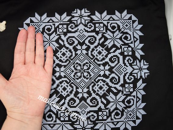 Шитая эко-сумка, шопер с рисунком под вышивку Орнамент  ШП-1-097, черная, цветная