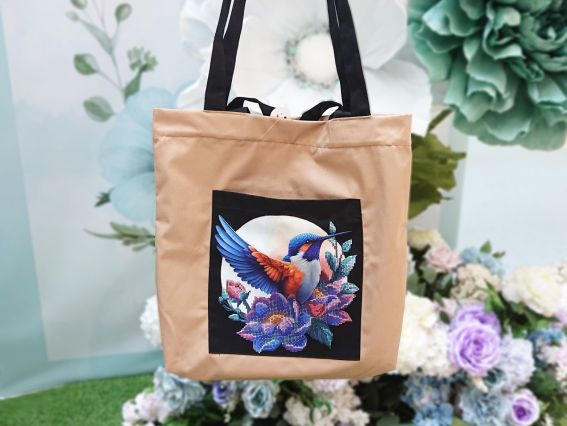 Сумка під вишивку пошита ШП-2-070 Зимородок та квіти, кавова , Кольорова Сумка під вишивку пошита ШП-2-070 Зимородок та квіти, кавова , Кольорова