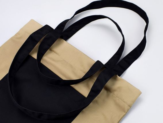 Пошита Эко-Сумка , шопер з малюнком під вишивку Магнолія ШП-2-076 Кавовий з чорною кишенею, Кольорова